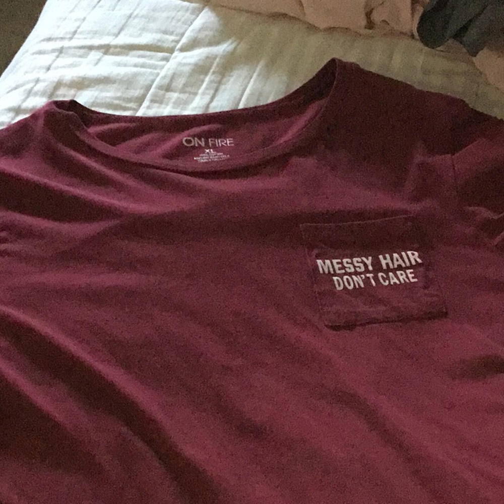 Maroon Shirt, “Messy Hair Don’t Care” sporty style